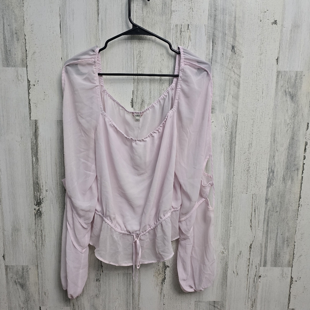 Guess Sheer Pink Blouse Womens Size Large